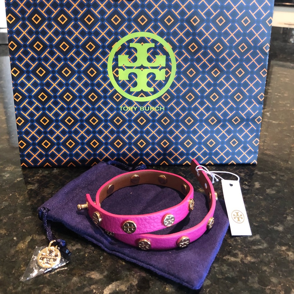 Tory Burch Double-Wrap Logo Stud Bracelet